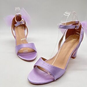 New Allegra K Purple Lilac Heels Women 9.5 Tulle‎ Bow Ankle Strap Sandals